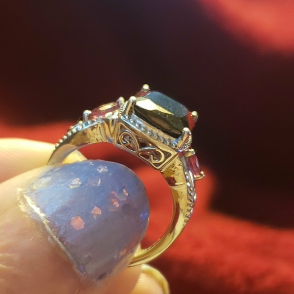 SOLD Genuine Shungite Orissa Rhodolite Garnet Ring Platinum Sterling silver - Picture 6 of 7